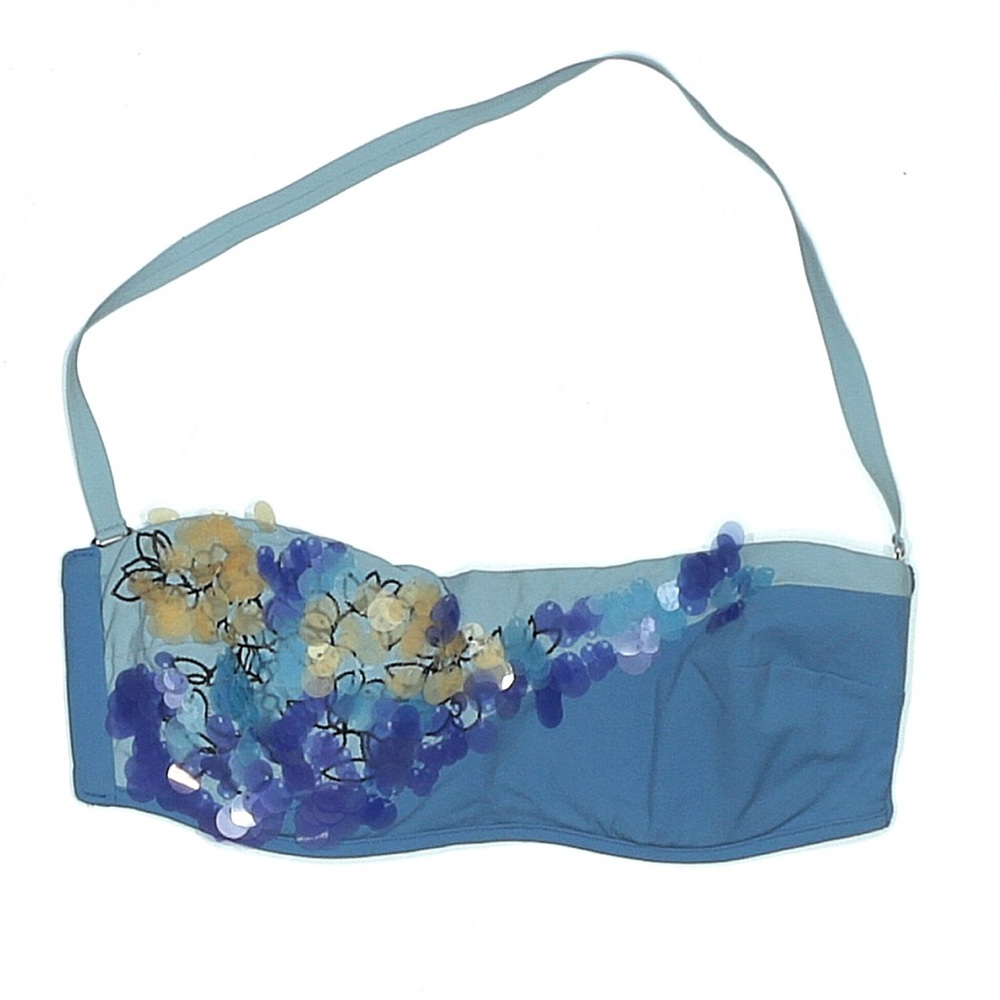 La Perla Blue Sequin Bandeau Bikini Top with Multicolor Embellishment - Picture 3 of 4